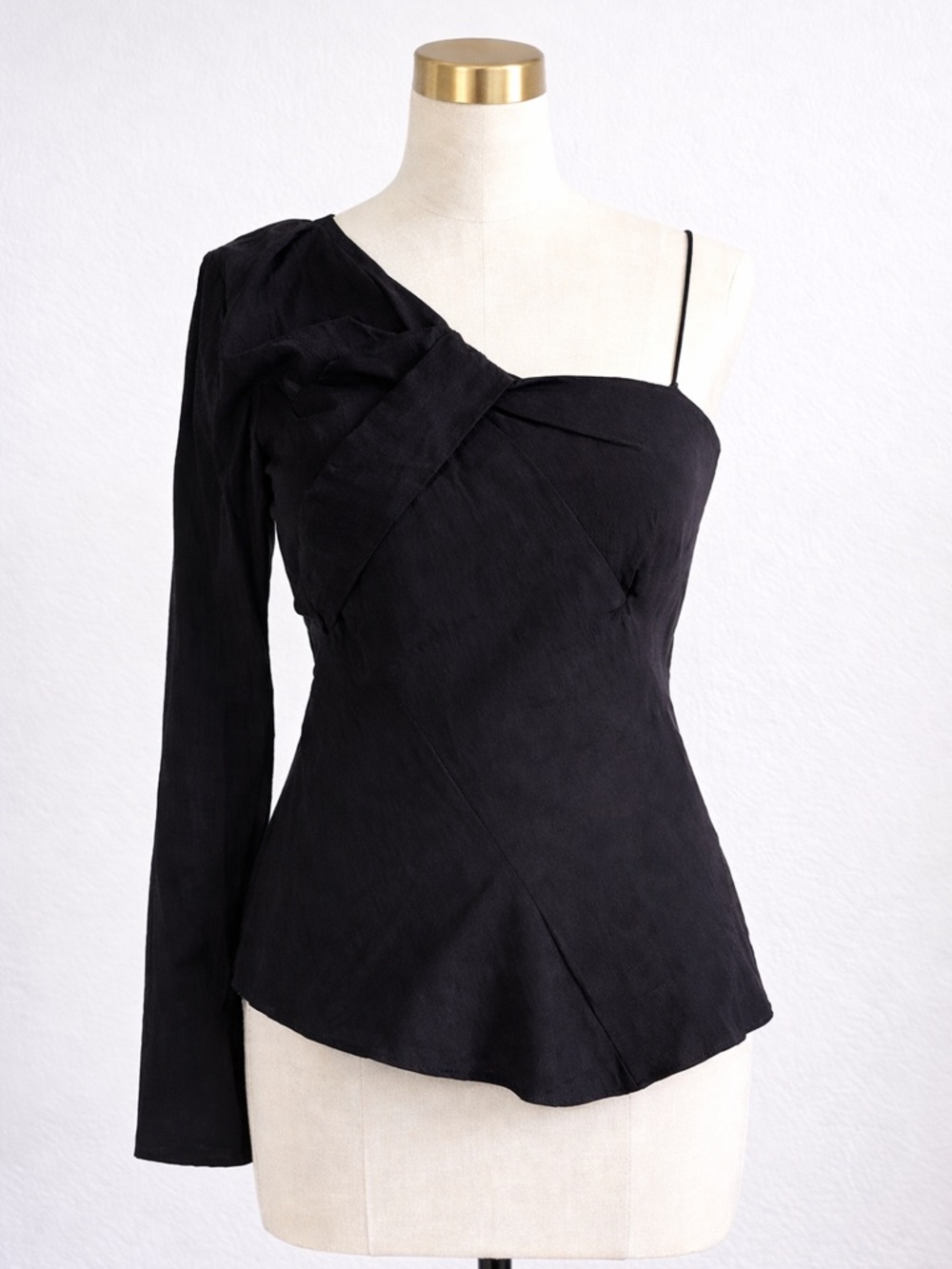 Zara Black One-Shoulder Asymmetric Blouse Top | Women’s Long Sleeve Evening Top